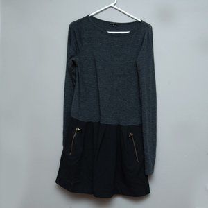 Theory Gray and Black Long Sleeve Dress
